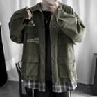 Mock Two-piece Letter Embroidered Zip Jacket