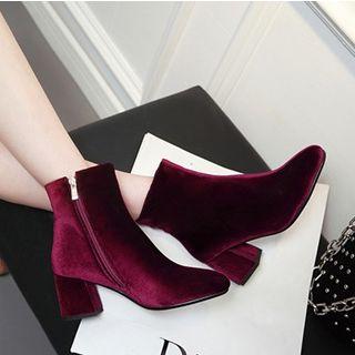 Block Heel Velvet Short Boots