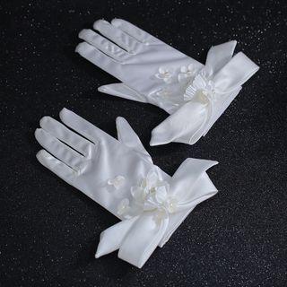 Ribbon Wedding Gloves White - One Size