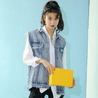 Frayed Denim Knit Vest
