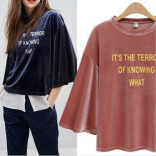 Gold Velvet Letter Printed T-shirt