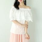 Puff-sleeve Lace-trim Blouse Ivory - One Size