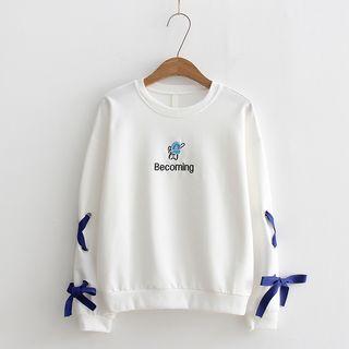 Embroidered Lace Up Detail Pullover