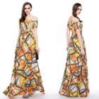 Off-shoulder Printed A-line Evening Gown