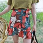 Frill-trim Floral Print Wrap Skirt