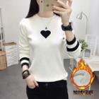 Fleece-lined Heart Print Sweater