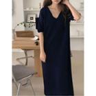 V-neck Plain Long Knit Dress