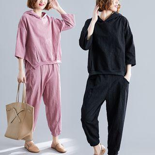 Set: 3/4-sleeve Hoodie + Harem Pants