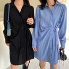 Long-sleeve Tie-front Mini Shirtdress