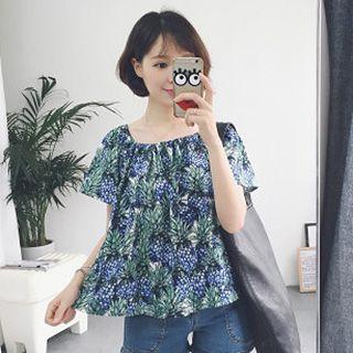 Pineapple Print Off-shoulder Top