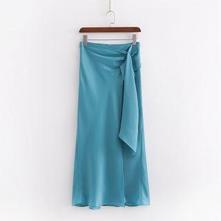 Tie-front Midi A-line Skirt