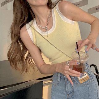 U-neck Two-tone Camisole Top