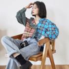 Ruffled Plaid Shirt As Shown In Figure - One Size