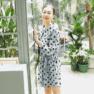 Long-sleeve Polka Dot Collared Dress