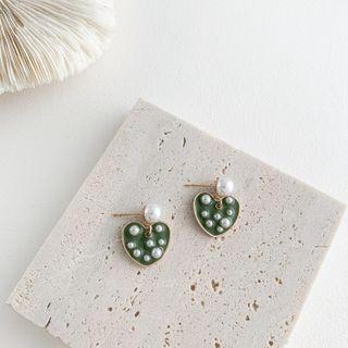 Faux Pearl Heart Drop Earring 1 Pair - Faux Pearl Heart Drop Earring - Green - One Size
