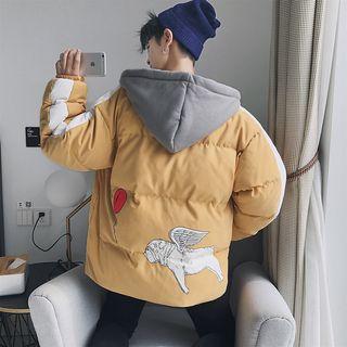 Dog Print Hooded Padded Zip Jacket