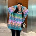 Long Sleeve Color Block Jacquard Sweater