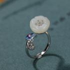 Flower Faux Gemstone Sterling Silver Open Ring 1pc - Silver & White & Blue - One Size