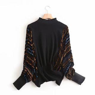 Mock-neck Print Panel Top