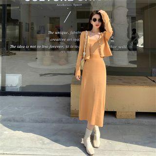 Spaghetti Strap Plain Midi Dress / Cardigan