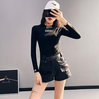 Mock-neck Lettering Crop T-shirt