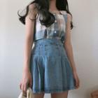 Plaid Sleeveless Top / Denim A-line Skirt