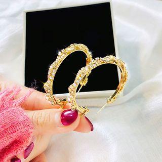 Rhinestone Hoop Earring 1 Pair - A01-45 - Silver Needle - Gold - One Size