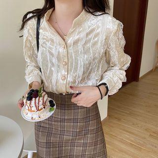 Long-sleeve Lace Velvet Blouse