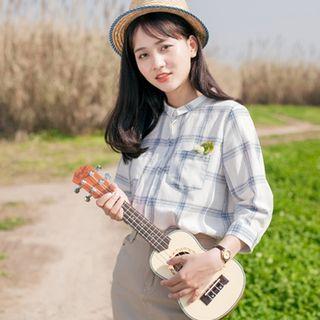 Check 3/4-sleeve Linen Shirt