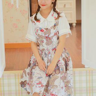 Bear Printed Sleeveless A-line Dress