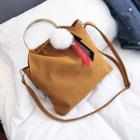 Metal-handle Pompom Shoulder Bag