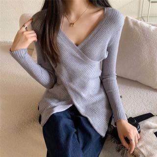 V-neck Asymmetrical Cross Knit Top