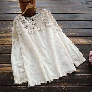Crochet Panel Blouse Off-white - One Size
