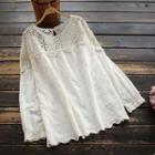 Crochet Panel Blouse Off-white - One Size
