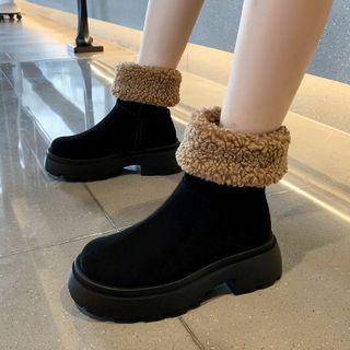 Faux Shearling Panel Platform Block Heel Short Boots