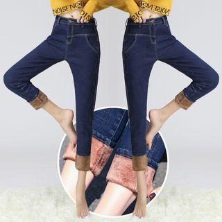 Contrast-trim Fleece-lined Skinny Jeans