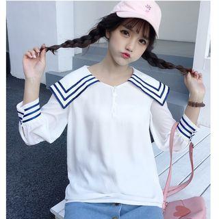 Sailor Collar Long-sleeve Chiffon Blouse