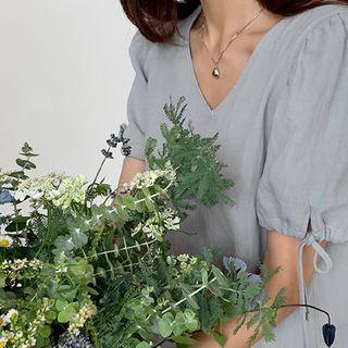 Drawstring-sleeve Linen Blend Dress