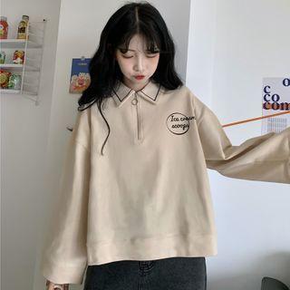 Lettering Half-zip Polo Shirt