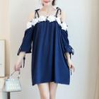 Crochet Lace Trim 3/4-sleeve Cold Shoulder Dress
