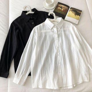 Long-sleeve Single-breasted Plain Shirt