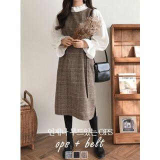 Sleeveless Plaid Midi Dress With Belt