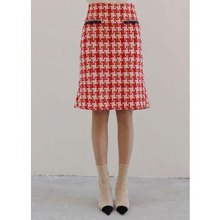 Pocket-detail Ruffle-hem Midi Tweed Skirt