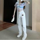 Short-sleeve Tie-dyed Cardigan / Wide Leg Jeans