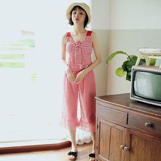 Set: Plaid Tankini Top + Swim Pants + Swim Bottom