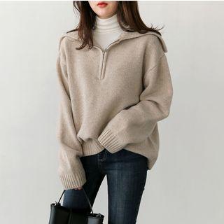 Plain Zip Loose-fit Sweater