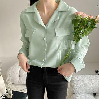 Plus Size Open-placket Flap Blouse