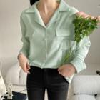 Plus Size Open-placket Flap Blouse