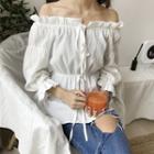 Off-shoulder Drawstring Frilled Blouse
