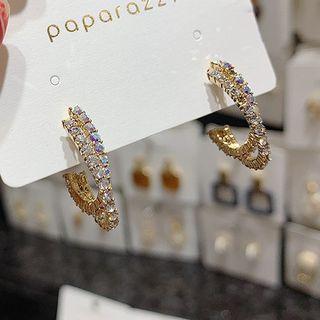 Rhinestone Layered Open Hoop Earring 1 Pair - Silver Pin - As Shown In Figure - One Size